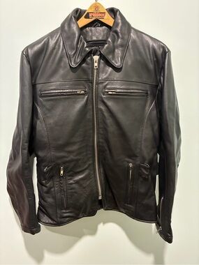 SOFARI Cruiser Black Leather Zip-Front Motorcycle Biker Jacket Size Medium